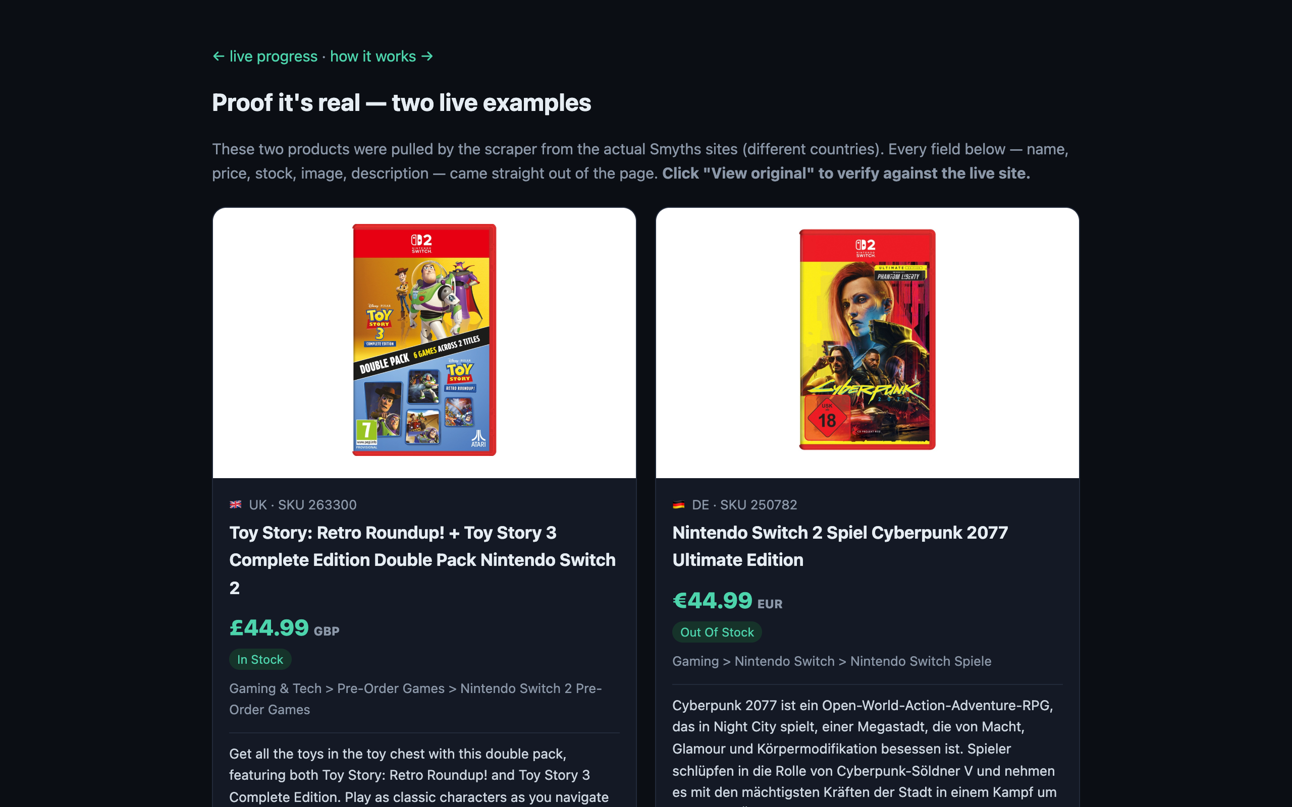 Real product data pulled from the page
